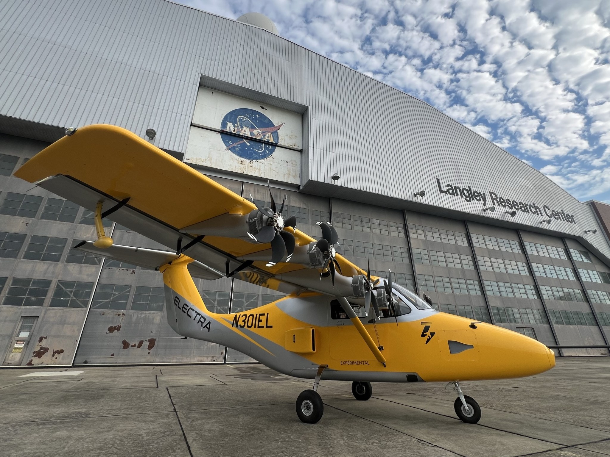 Electra’s EL2 Goldfinch experimental prototype aircraft reference, photographed outside of NASA s Langley Research Center in Hampton, Virginia.