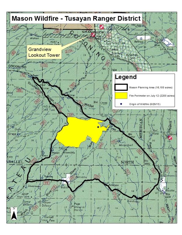 Title: Mason Fire planning area - Description: Map showing the entire 16,100-acre planning area for the Mason and Old fires on the Tusayan Ranger District.