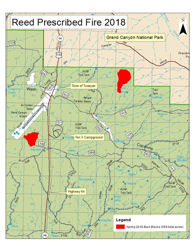 Title: Reed Prescribed Fire - Description: Vicinity map of the Reed Prescribed Fire Project on the Tusayan Ranger District of the Kaibab National Forest.