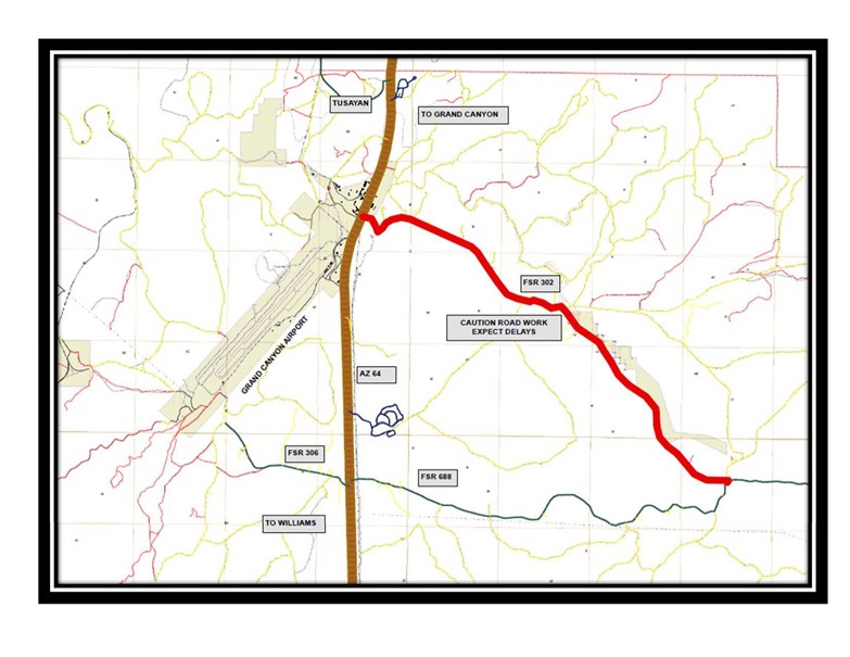 Title: Forest Road 302 Map - Description: Map showing location of Forest Road 302 maintenance project on Tusayan Ranger District.