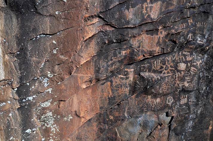 Close-up image of some of the petroglyphs at Keyhole Sink. Photo by Dyan Bone. Credit Kaibab National Forest.