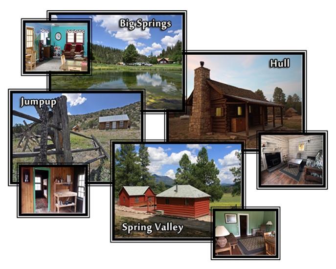Title: Cabin Rental photos - Description: Photo montage of the exteriors and interiors of the Kaibab National Forest's cabin rental offerings.