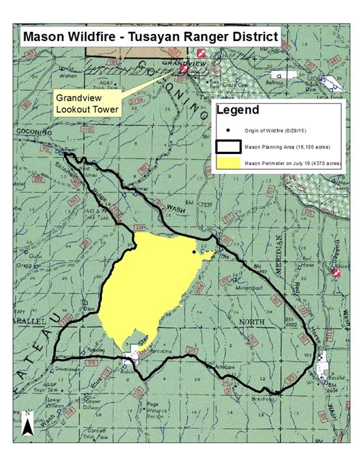 Title: Final Mason Fire Map - Description: Map showing the final size of the Mason Fire on the Tusayan Ranger District.