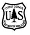 Title: USDA Forest Service shield - Description: Title: Forest Service logo - Description: Logo that reads:" Forest Service U S Department of Agriculture" all enclosed in a shield shape with a tree shape in the middle.