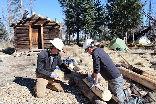 Title: Kendrick Cabin rehabilitation - Description: Kaibab National Forest employees, partners and volunteers have worked together for more than two years to rehabilitate the historic 1911 Kendrick Mountain Fire Lookout Cabin. Photo courtesy Neil Weintraub.