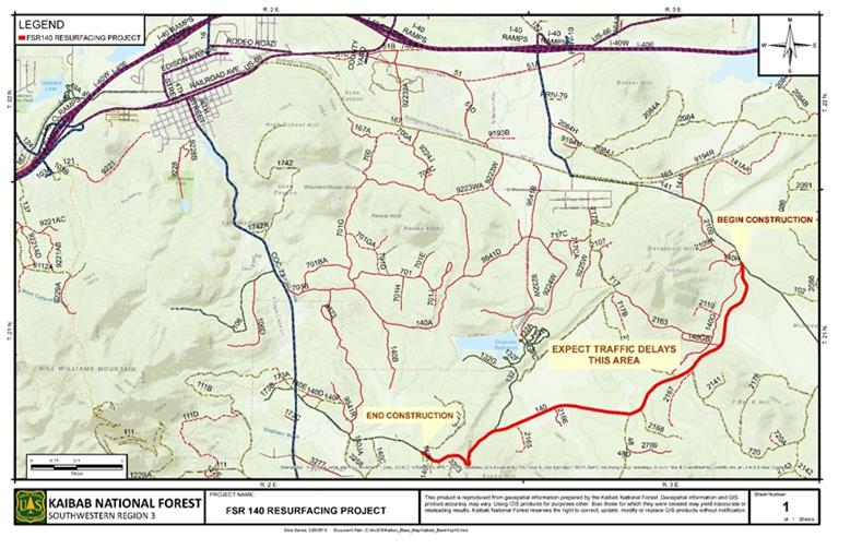 Title: Forest Road 140 Map - Description: Map showing location of Forest Road 140 improvement project on Williams Ranger District.
