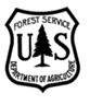 Title: Forest Service logo - Description: Logo that reads:" Forest Service U S Department of Agriculture" all enclosed in a shield shape with a tree shape in the middle.