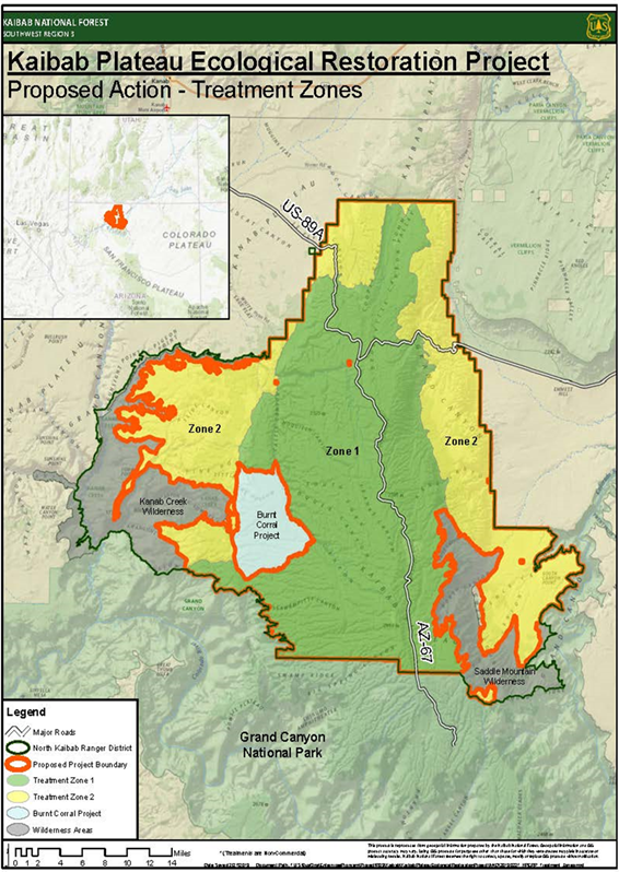 Map of Kaibab Plateau Ecological Restoration Project proposed treatment zones